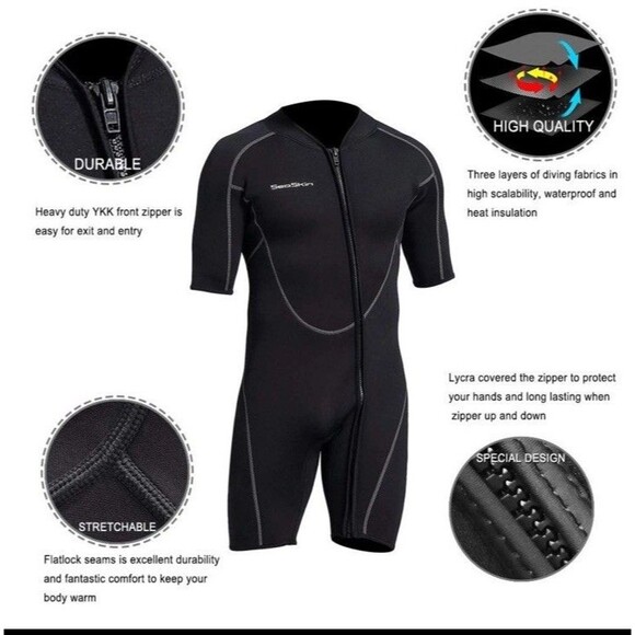 Seaskin Mens Size S 3mm Shorty Front Zip Wetsuit - Picture 5 of 8